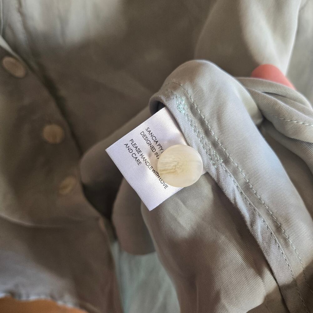Anthropologie Sancia Annika Top Celadon Green Blouse Silky Shirt Flare Sleeve XS - Picture 5 of 8